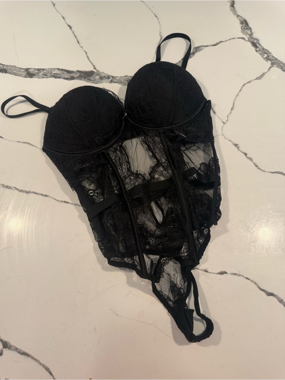 Victoria’s Secret NWT Black Lace Corset Teddy Bodysuit Medium